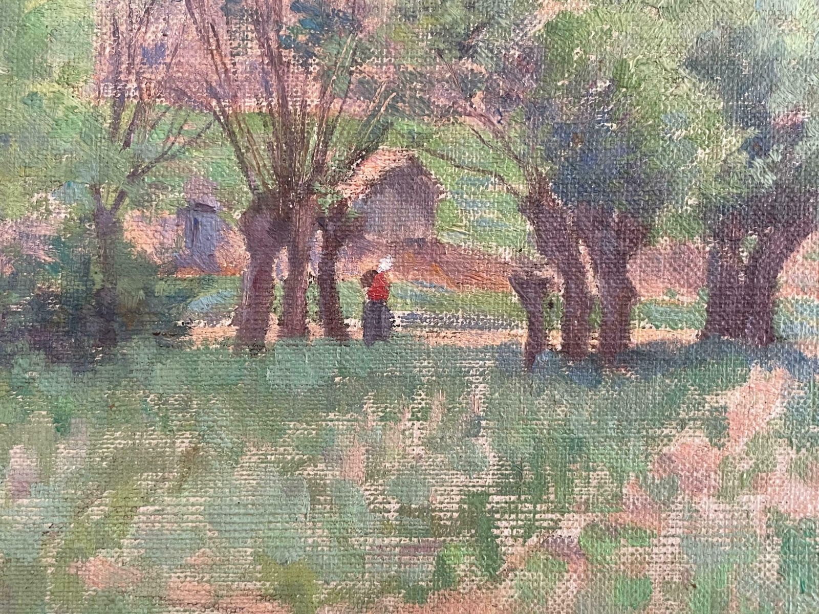 1890's French Impressionist Oil Painting Lady Walking Country Landscape Fieldsc. 1890 photo vinterior