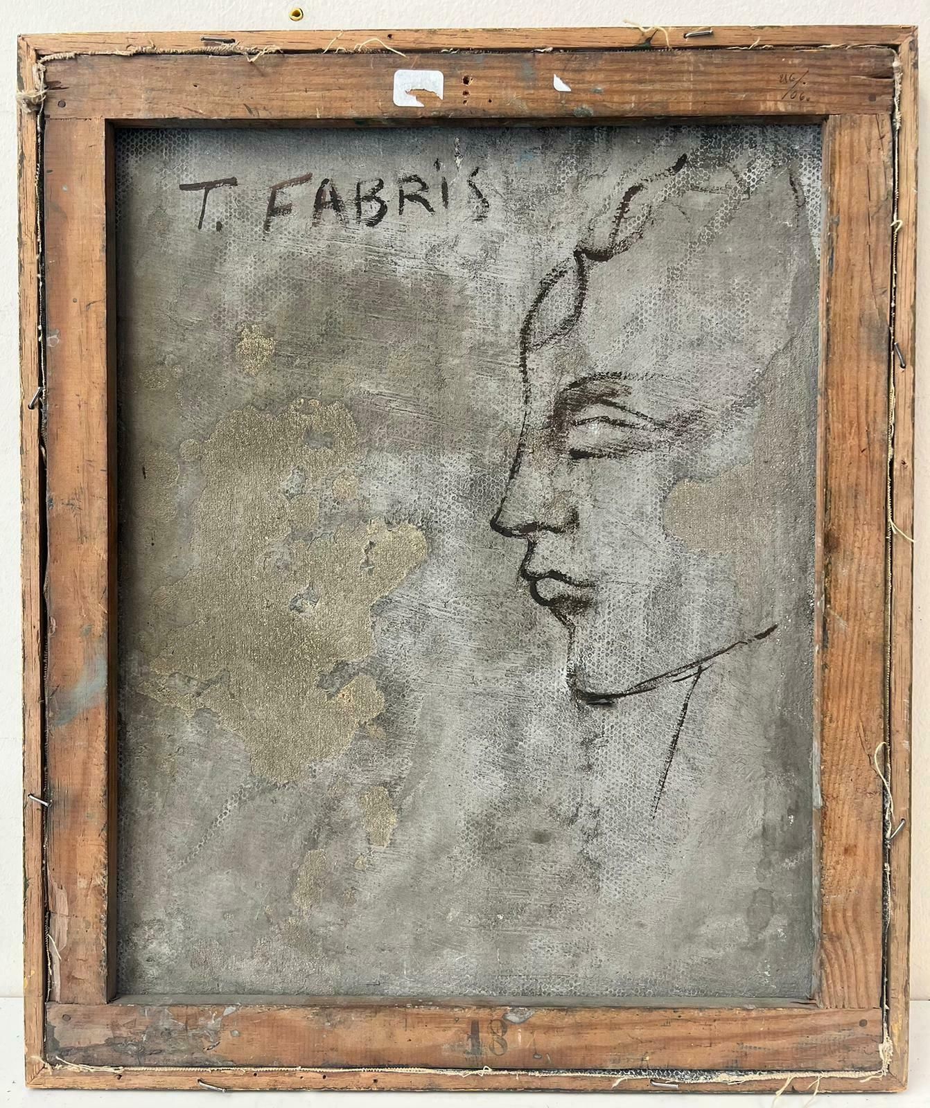 T. Fabris20th Century French Modernist Signed Oil Painting Portrait Of Young Girl Green1970's photo buy