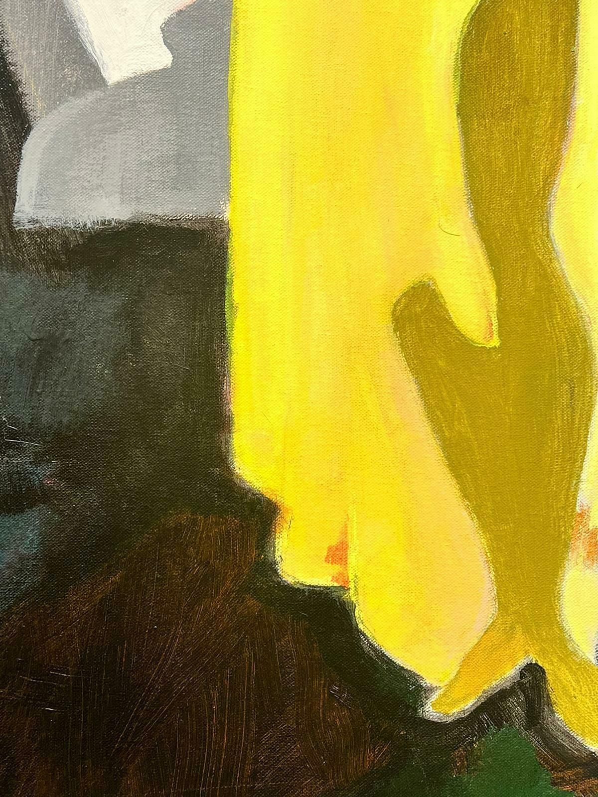 French School Large French Modernist Painting Girl In Yellow Dress Next To Grand Piano photo Art