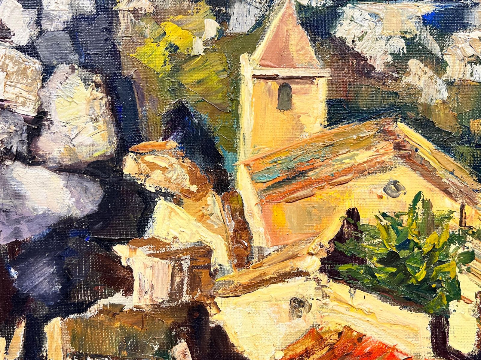 Josine Vignonhuge 1960s Post Impressionist Oil Catalan Spanish Mountain Range Hilltop Village1960's photo buy