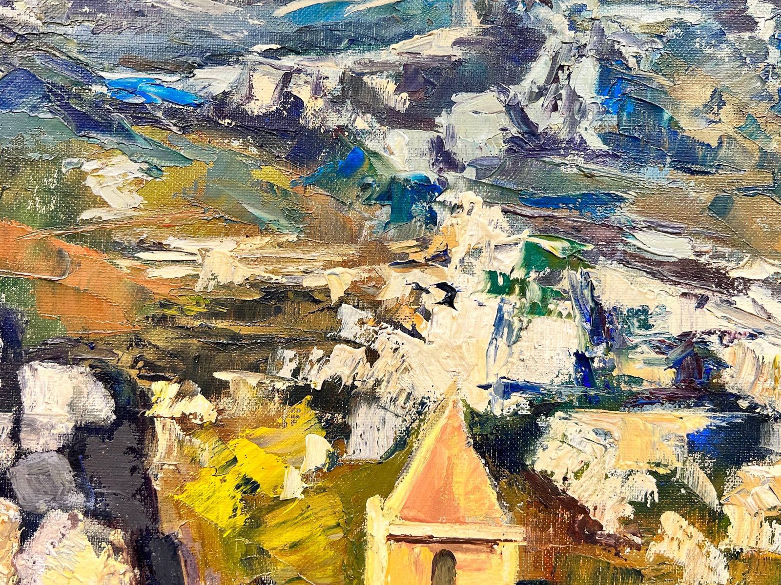 photo furniture Josine Vignonhuge 1960s Post Impressionist Oil Catalan Spanish Mountain Range Hilltop Village1960's