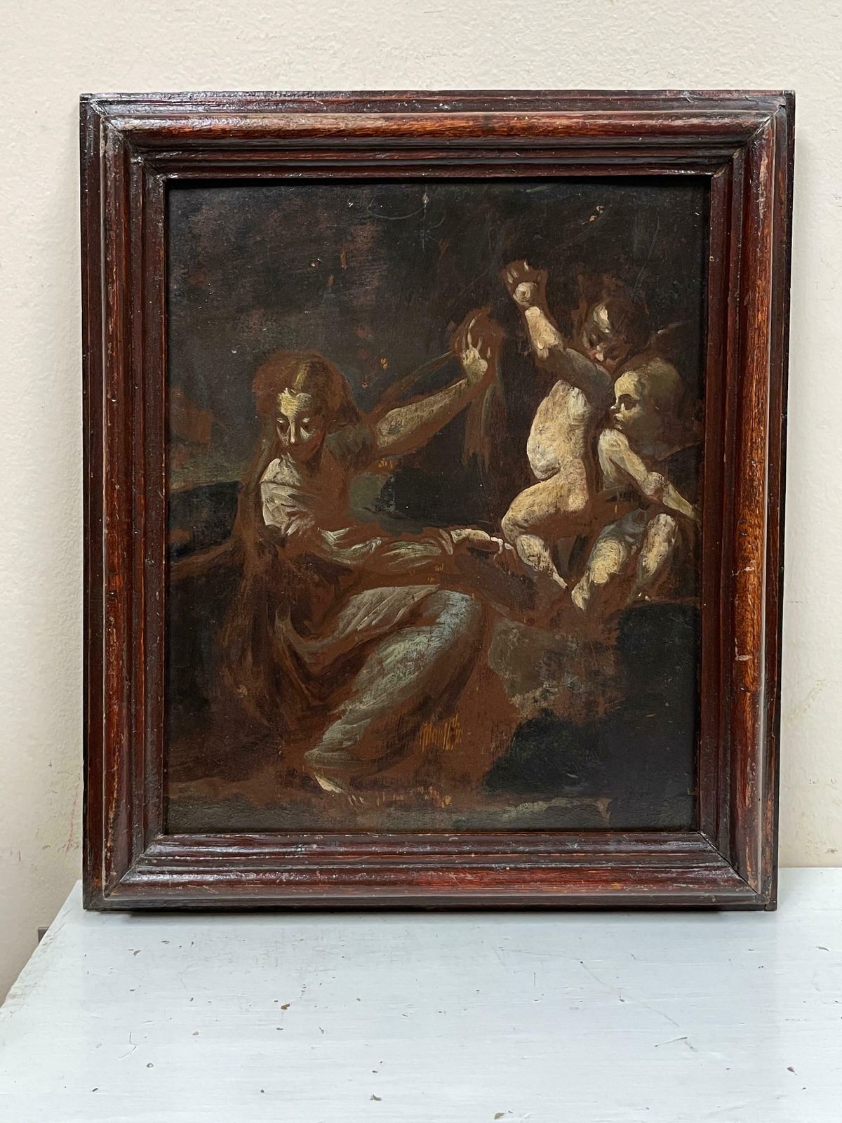 Italian 17th Centuryangelic Cherubs With Classical Figure In Wilderness Finely Painted Preparatory photo for sale