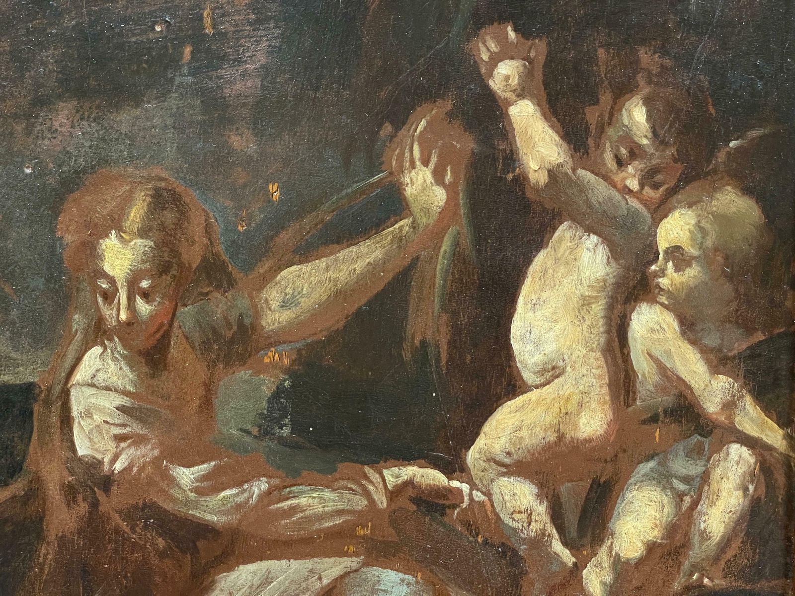 Italian 17th Centuryangelic Cherubs With Classical Figure In Wilderness Finely Painted Preparatory photo vinterior