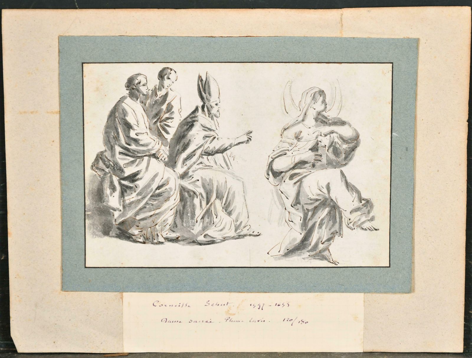 1600’s Flemish Old Master Ink Wash Drawing Biblical Figures Group On Paper photo furniture