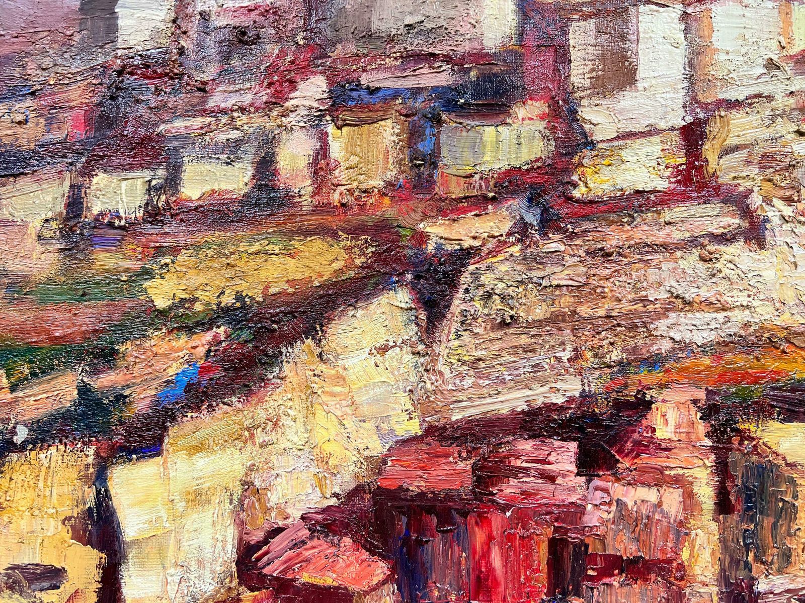 Josine Vignonhuge French Post Impressionist 1950's Oil Horse Riders Hill Top Spanish Village1950's photo vinterior