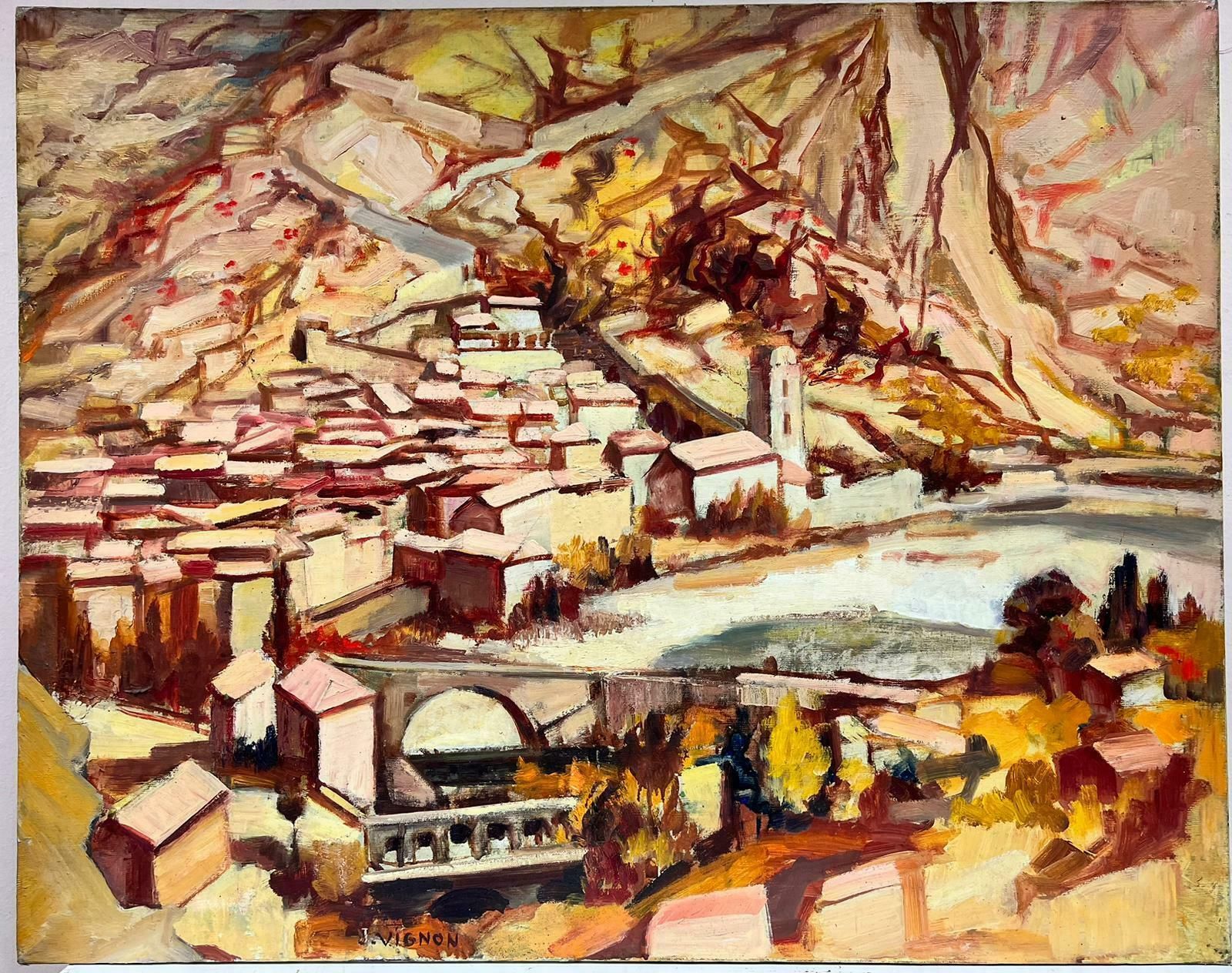 Josine Vignonhuge French Post Impressionist Signed Oil Southern France Catalan Landscape1950's photo furniture