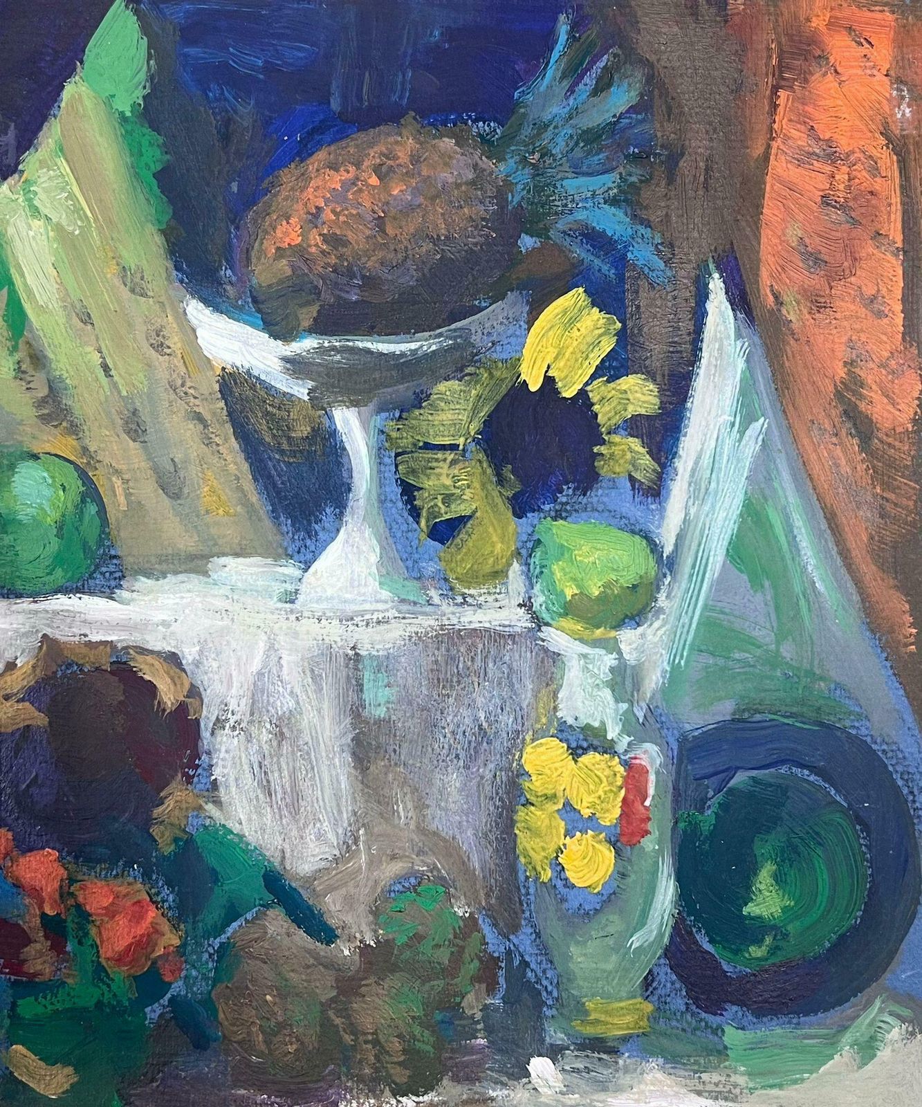 Guy Nicod 1970's French Modernist Still Life Table Ornaments Pineapples And Sunflowers photo for sale