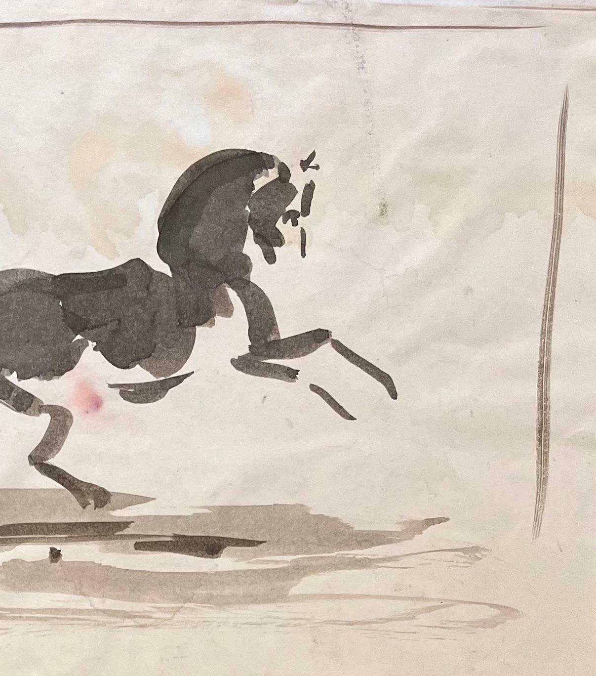 Robert Ladoudynamic Watercolor Study Of Equine Trainer With A Horse20th Century photo 510.0