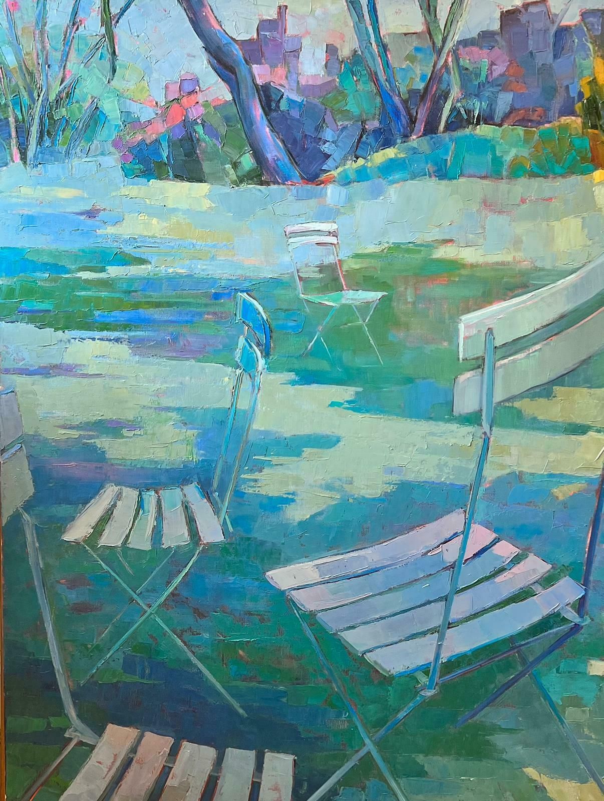 Jeanon Pitrehuge French Modernist Oil Sunny Garden Landscape With French Chairs photo Art