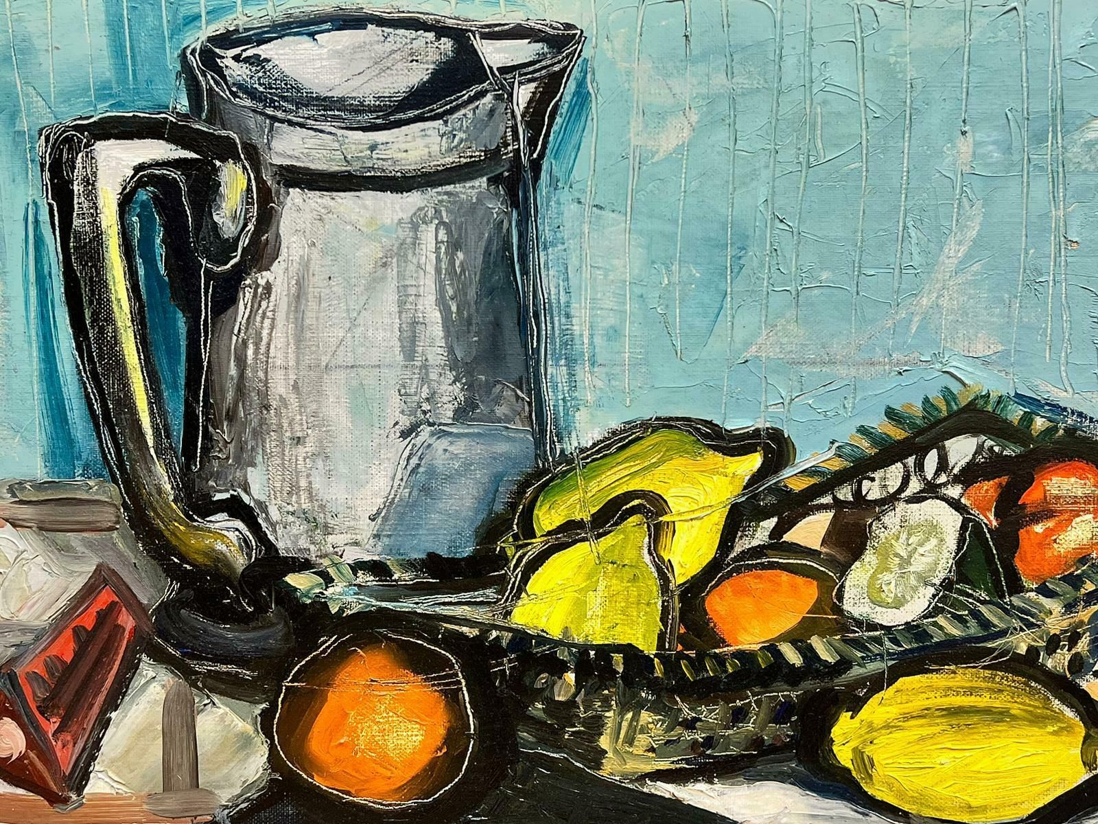 French School1950’s French Expressionist Signed Oil Still Life Lemons Oranges On Table photo for sale