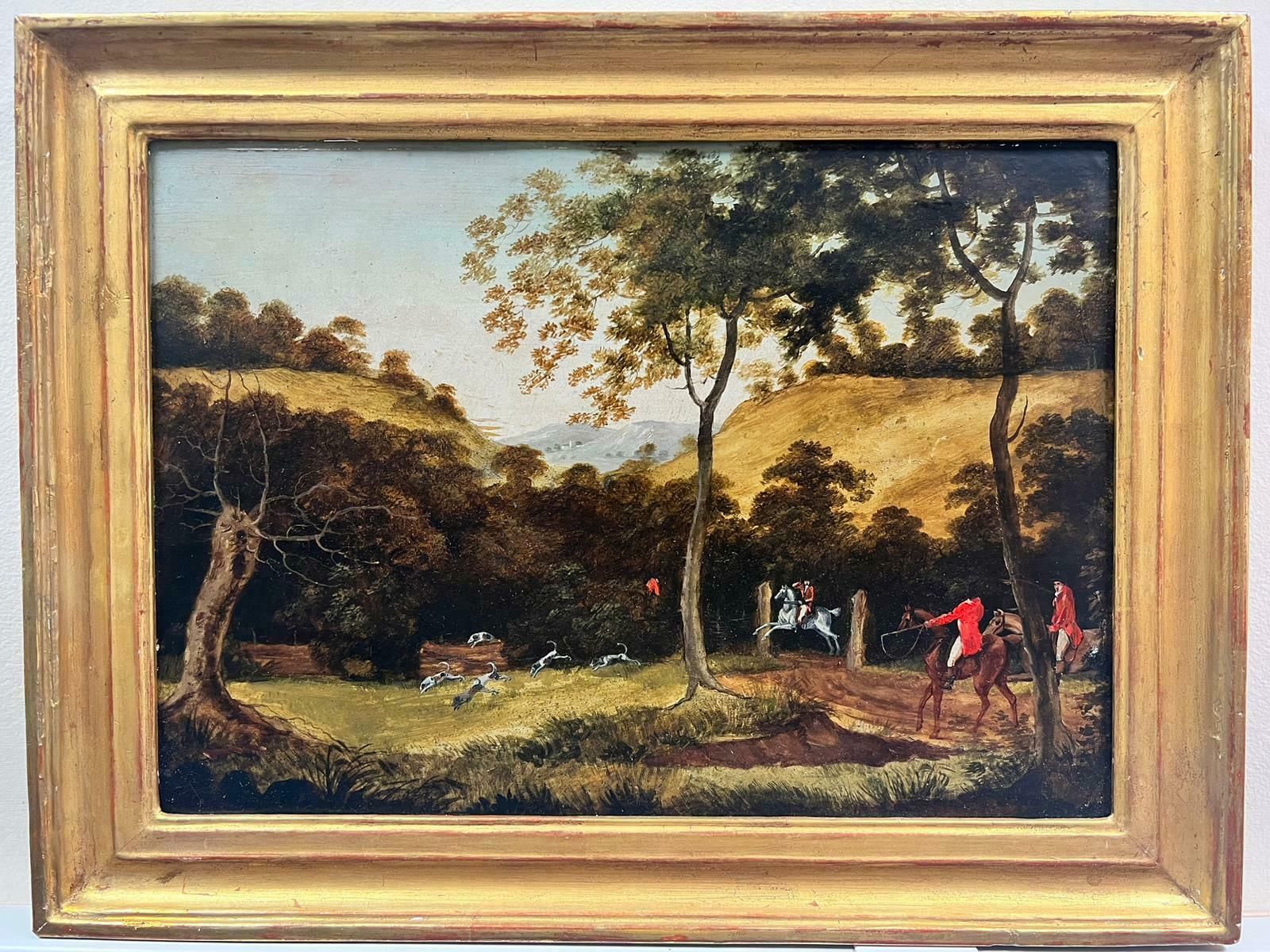 19th Century English School1850’s English Hunting Countryside Oil Huntsman On Horseback And Hounds photo furniture
