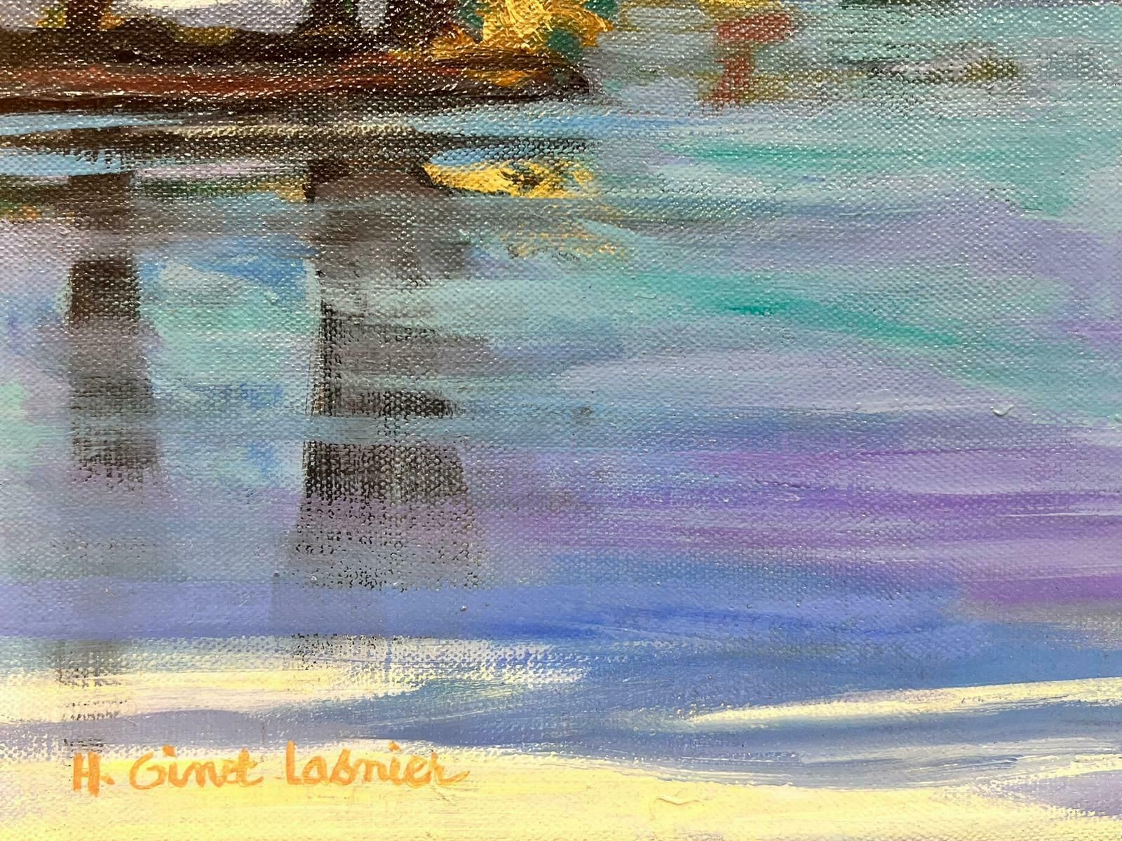 Huguette Ginet Lasnier Turquoise Blue Sea French Modernist Seascape Oil Painting C. 2000's photo furniture