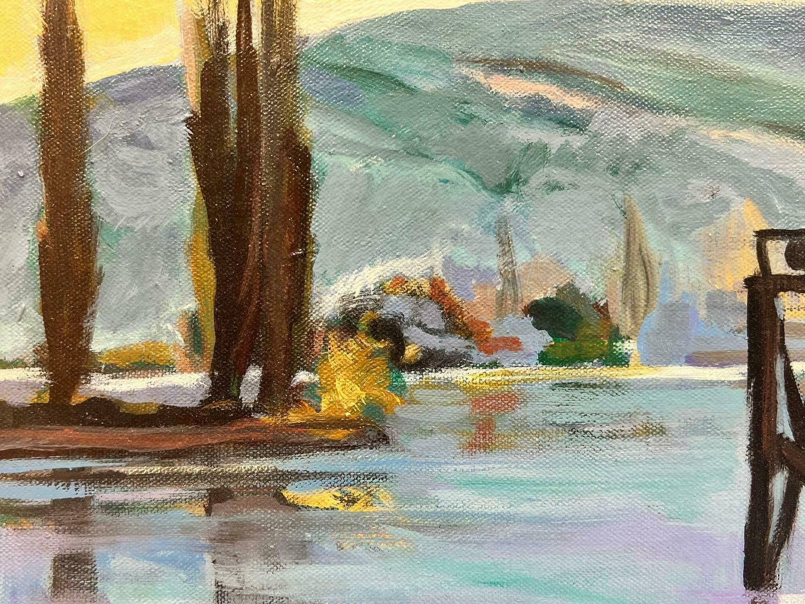 Huguette Ginet Lasnier Turquoise Blue Sea French Modernist Seascape Oil Painting C. 2000's photo for sale