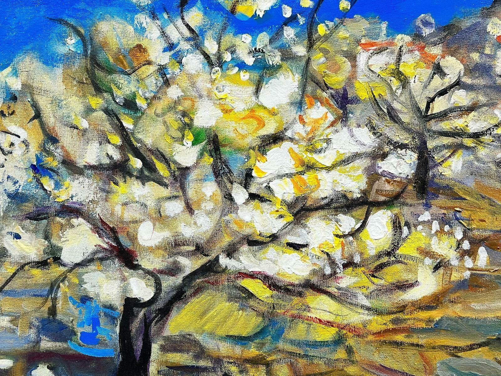 Huguette Ginet Lasnier Blossom Trees Provence Landscape French Modernist Signed Painting Blue Skiesc. 2000's photo 1270.0