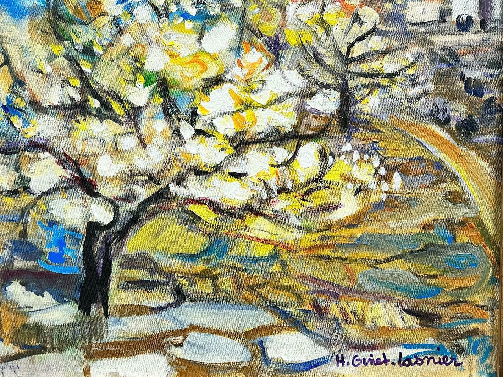 Huguette Ginet Lasnier Blossom Trees Provence Landscape French Modernist Signed Painting Blue Skiesc. 2000's photo vinterior