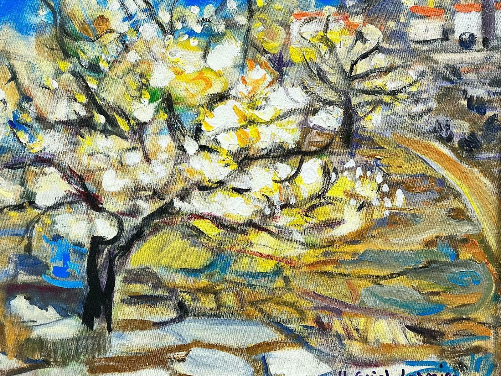 Huguette Ginet Lasnier Blossom Trees Provence Landscape French Modernist Signed Painting Blue Skiesc. 2000's photo buy