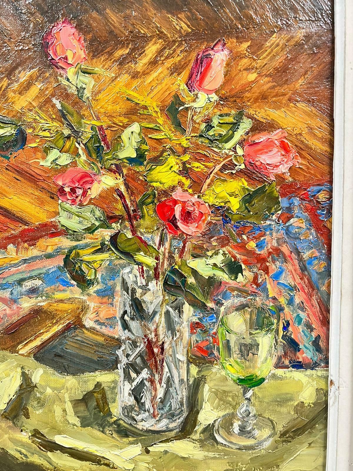 Josine Vignonroses In Vase 1960’s French Post Impressionist Oil Painting Interior Scene1960's photo Art