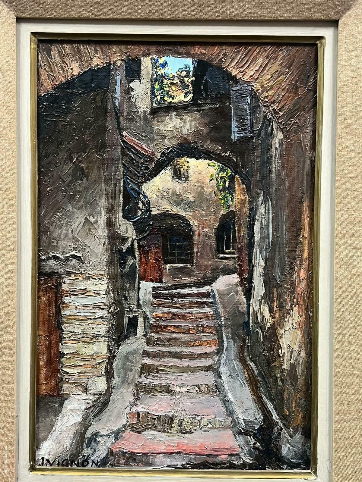 Josine Vignonold Town Provence Stone Steps Back Streets 1960’s French Oil Painting 1960's photo 892.0