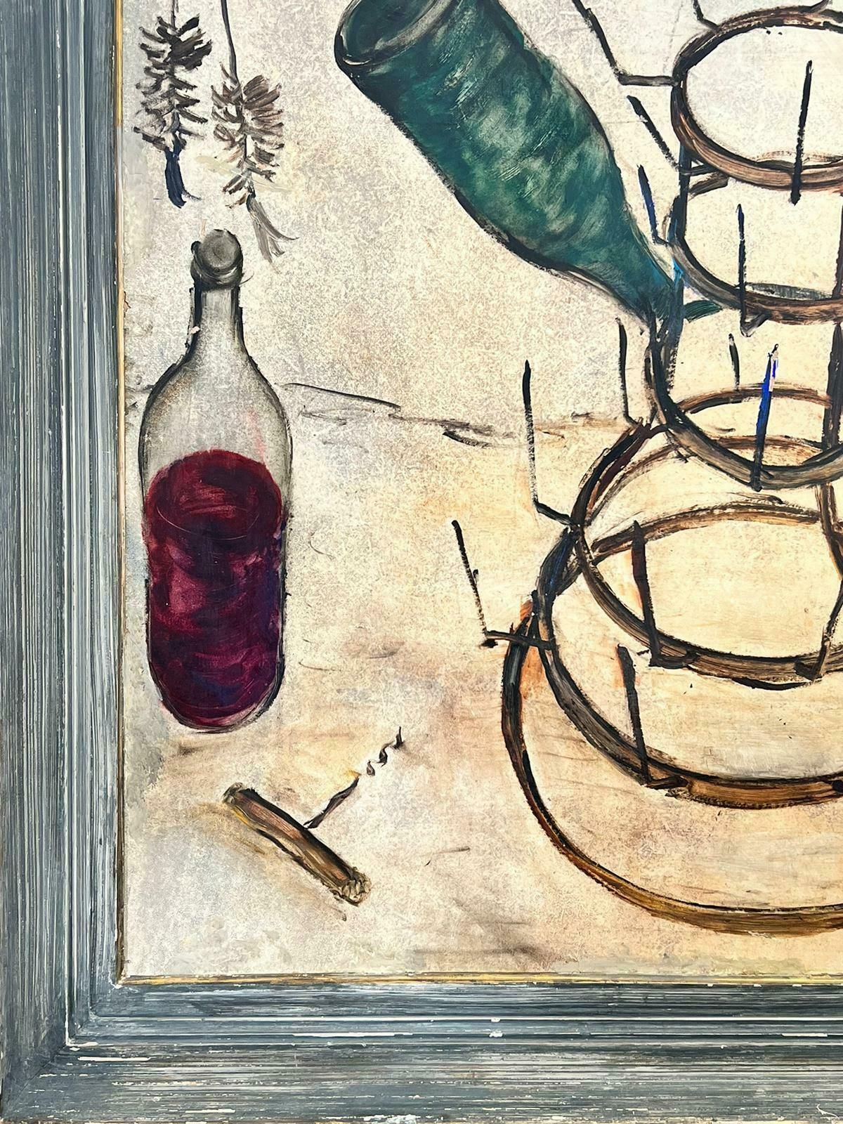 1960’s French Expressionist Oil Wine Bottles Drying On Metal Rack1960’s photo 2448.0
