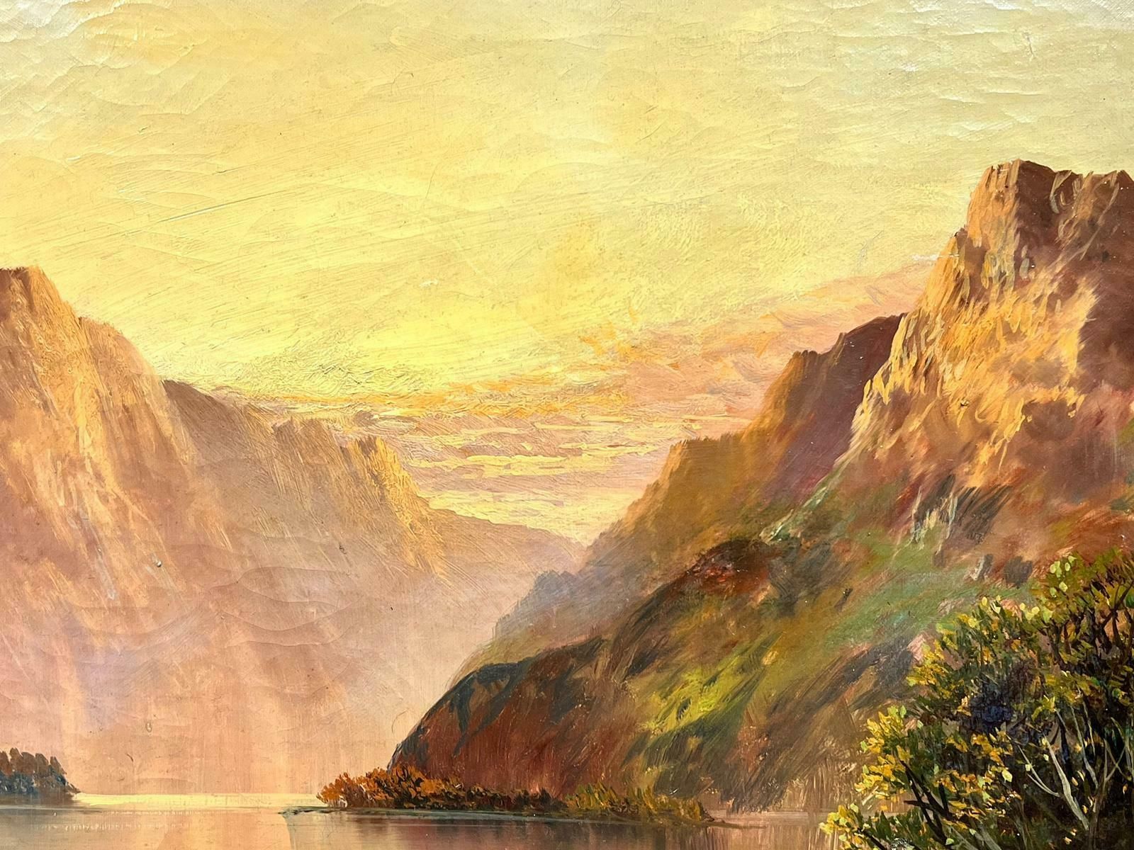 Henry Coopersunset Scottish Highland Loch Scene With Cottage Antique Signed Oil photo for sale