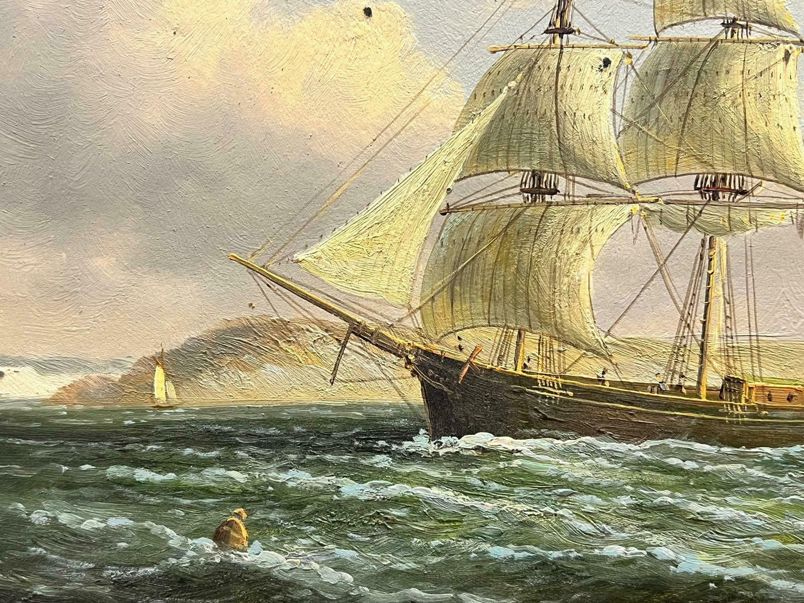 James Hardyclassic Tall Sailing Ship In Choppy Waters Off Coastline, Signed Oil Painting photo 811.0