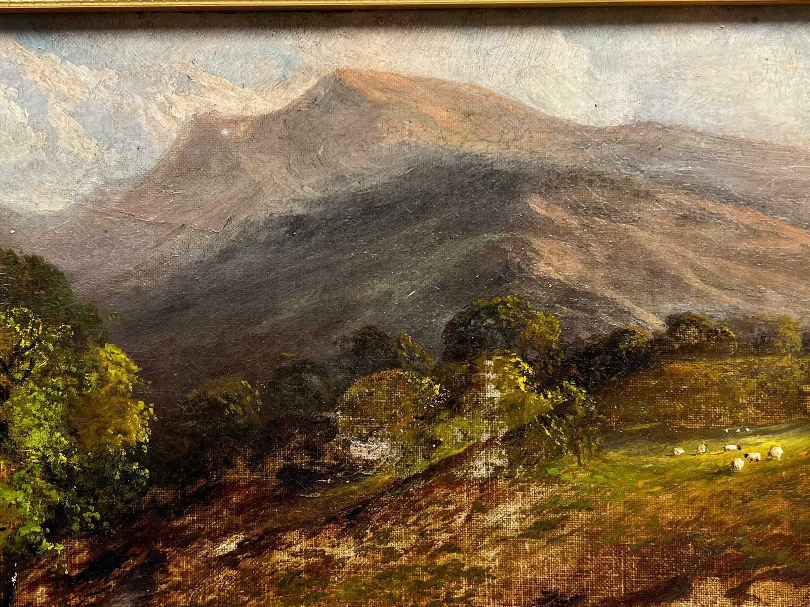 J.Greenvictorian Oil Painting Scottish Highland Landscape Figure By Stream & Sheep photo 1270.0