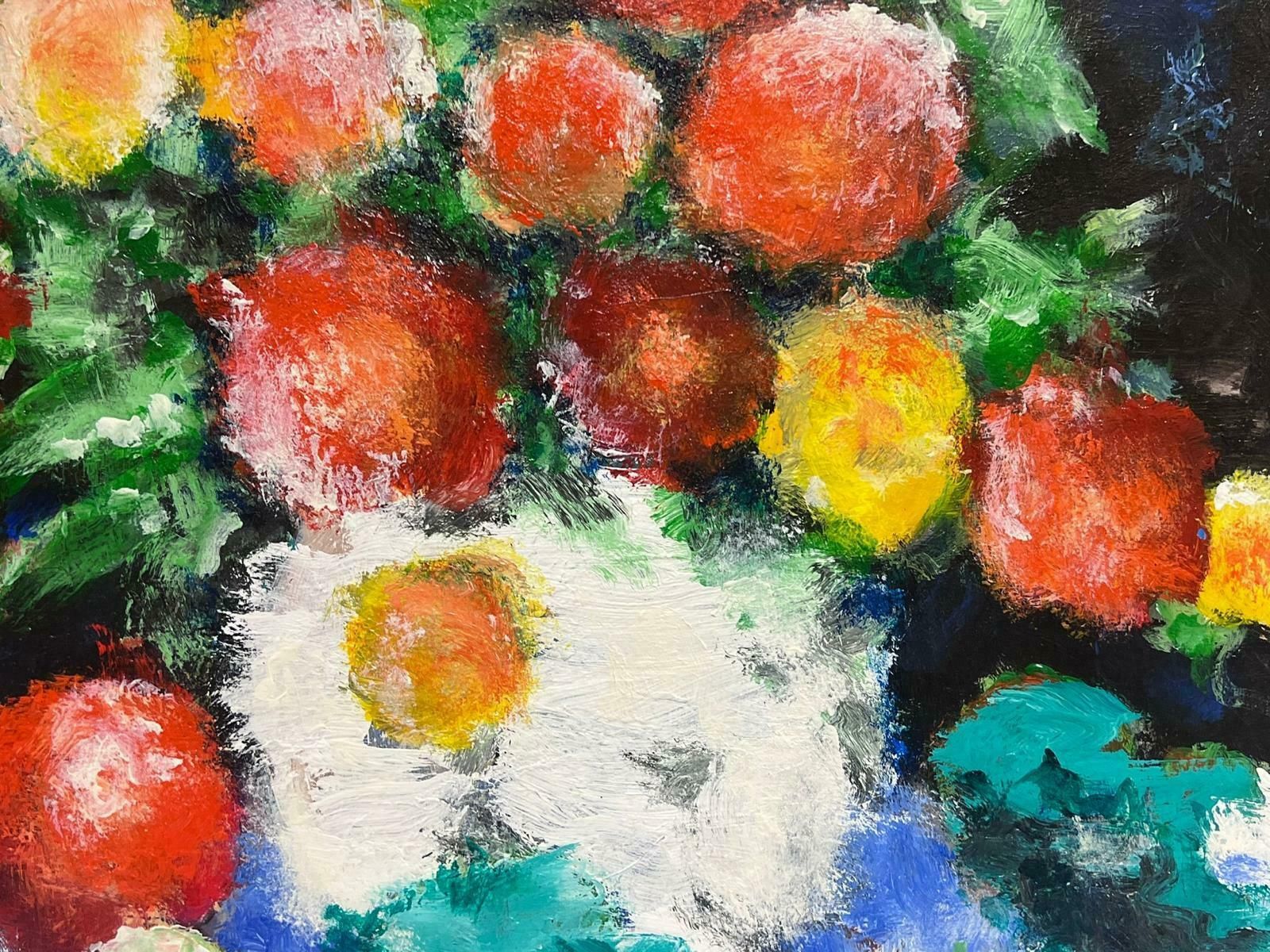 French Schoollarge 1970's French Modernist Signed Oil Profusion Of Flowers Still Life photo 914.0
