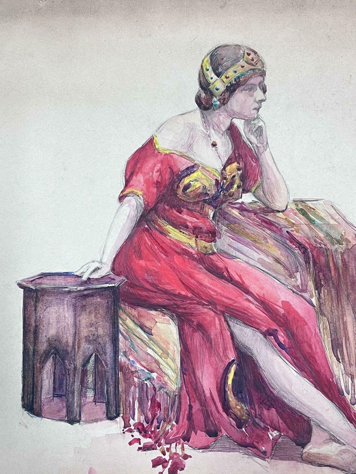 Louise Alixlady In An Egyptian Red Off The Shoulder Dress Posed1930's photo Art