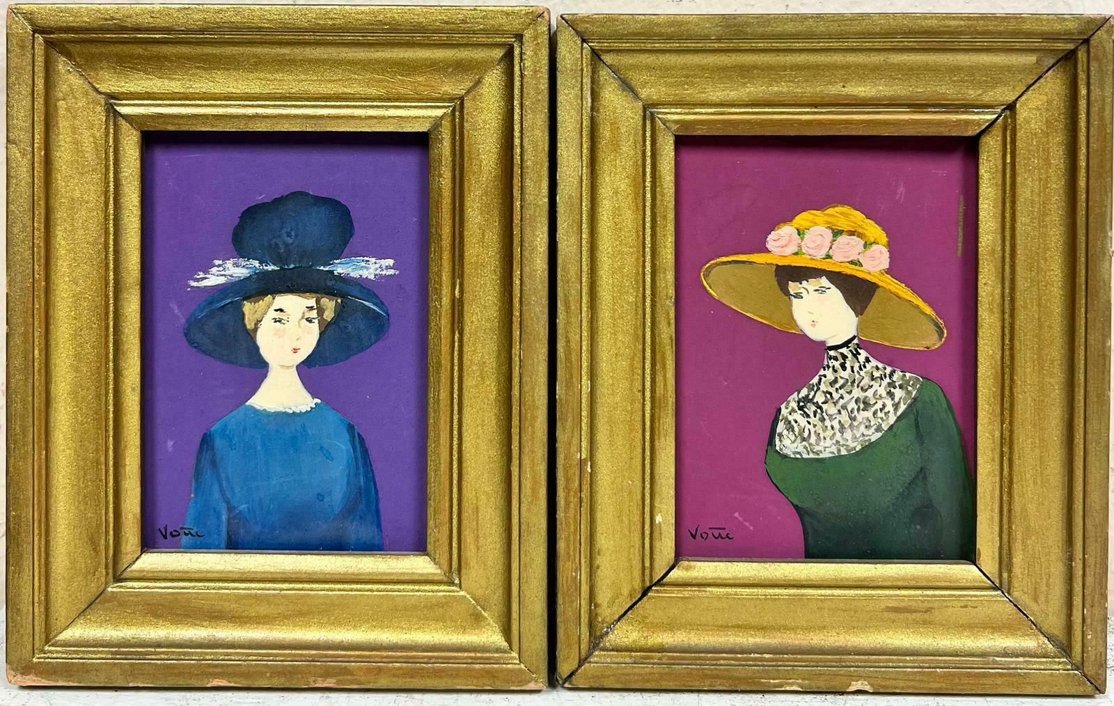 French School1960’s French Pair Portraits Fashion Ladies Original Paintings 1960’s