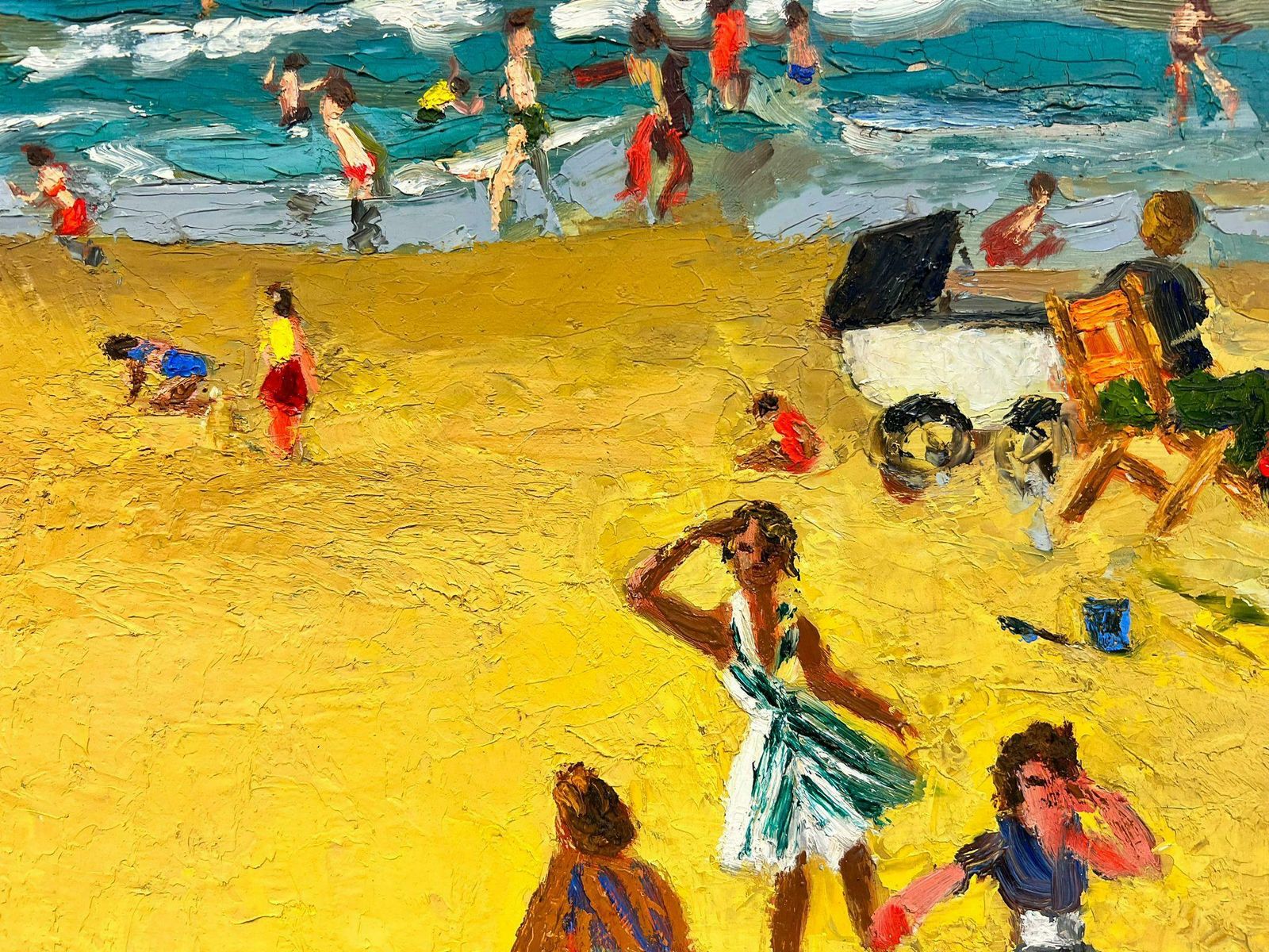 Josine Vignona Fun Day At The Beach In A Hot Summer Day Thick Impasto Oil1960's photo 1989.0