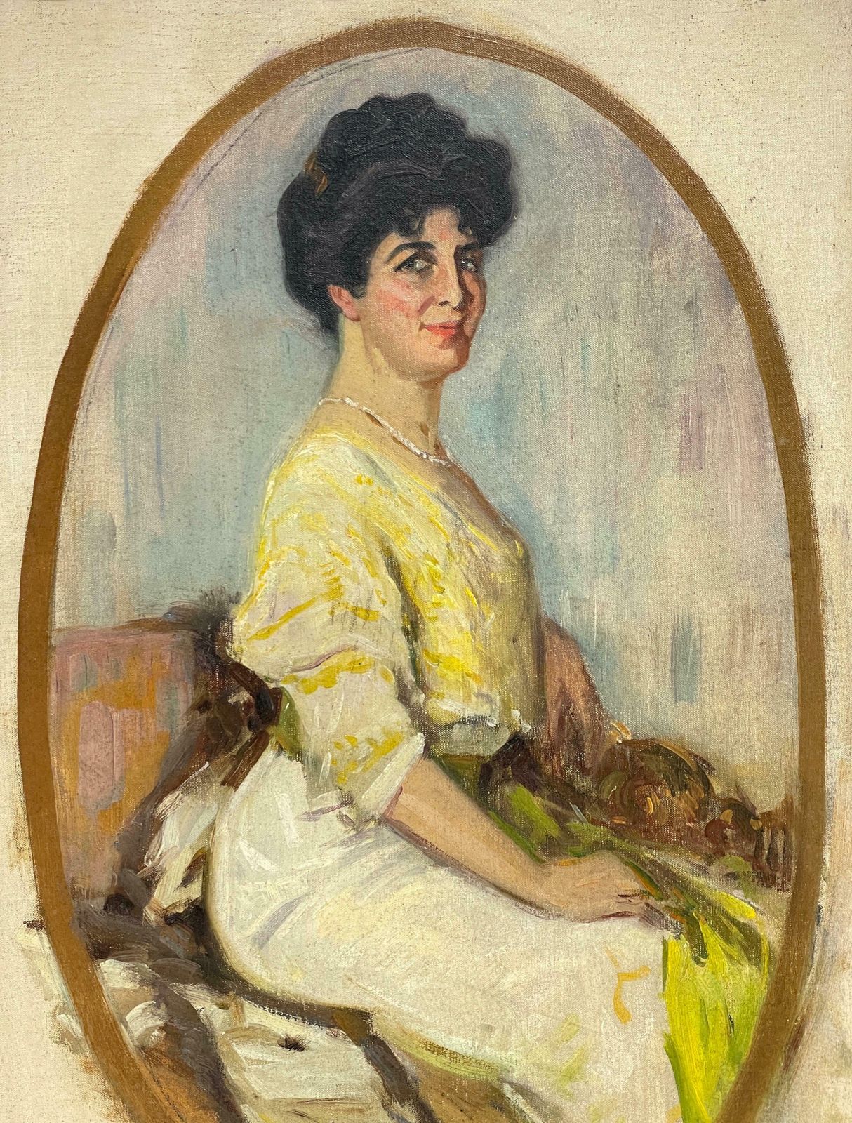 photo for sale Unknownnew York 1911, Fine Portrait Of A Lady Oval Format, Signed & Dated Oilc. 1911