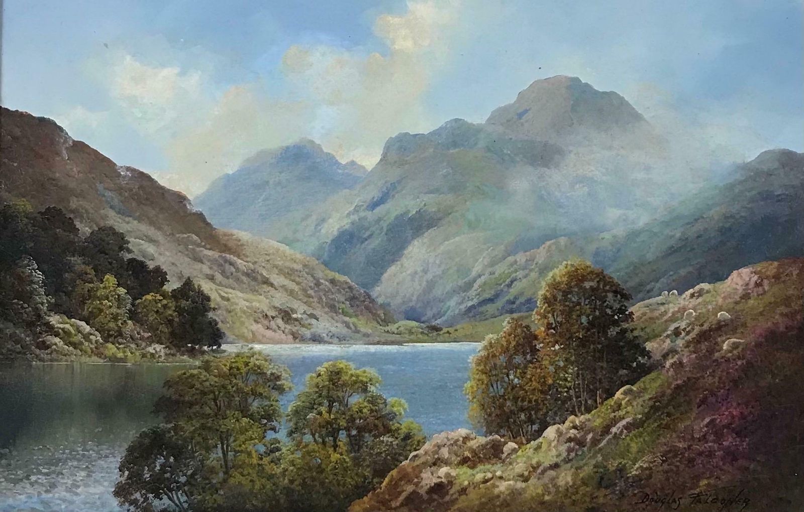 Douglas Falconerfine Scottish Highlands Oil Painting, Majestic Highland Loch Scene, Signed Oil