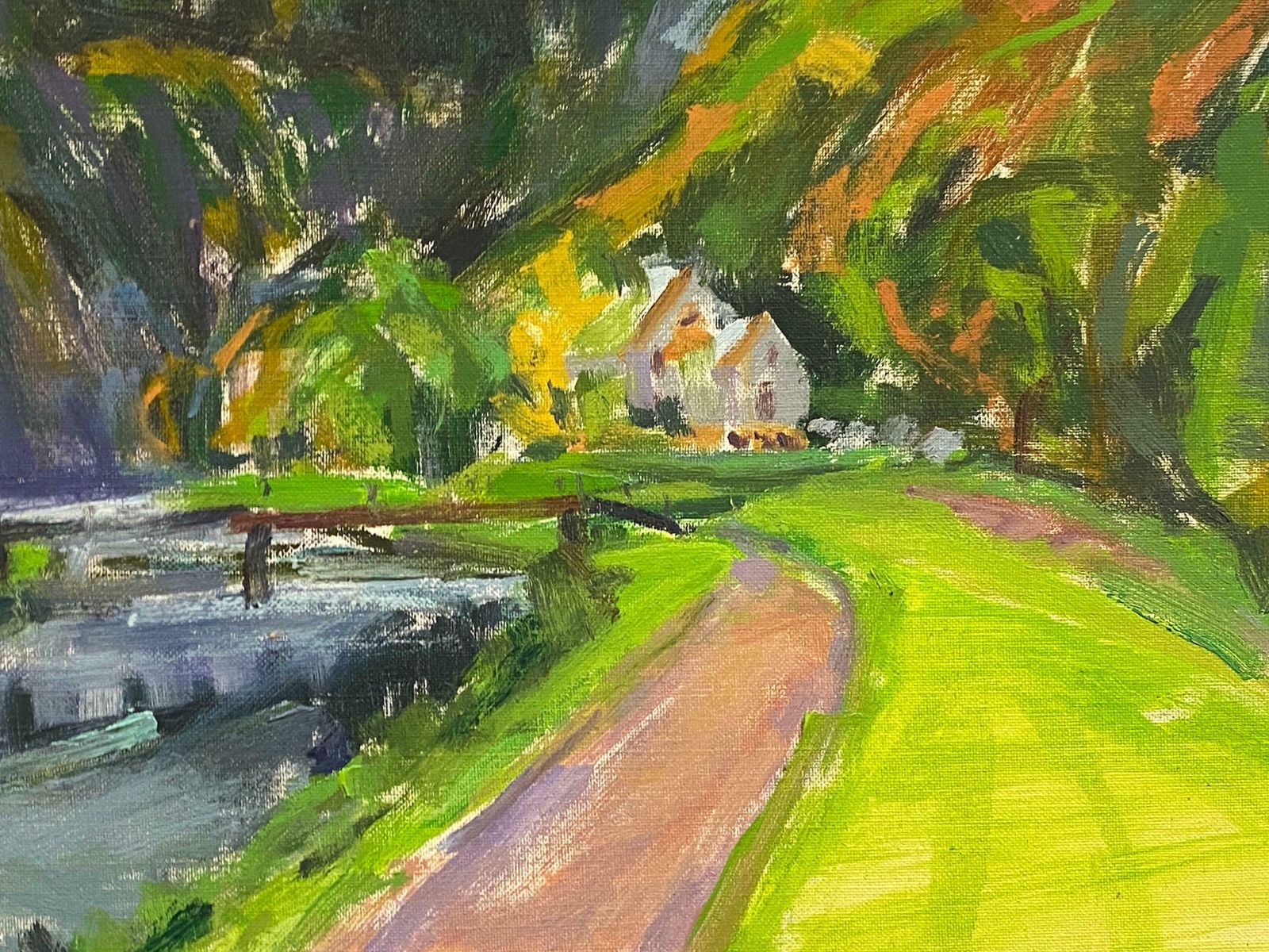 Douglas Stuart Allenlarge French Impressionist Signed Oil Lush Green River Landscape20th Century photo for sale