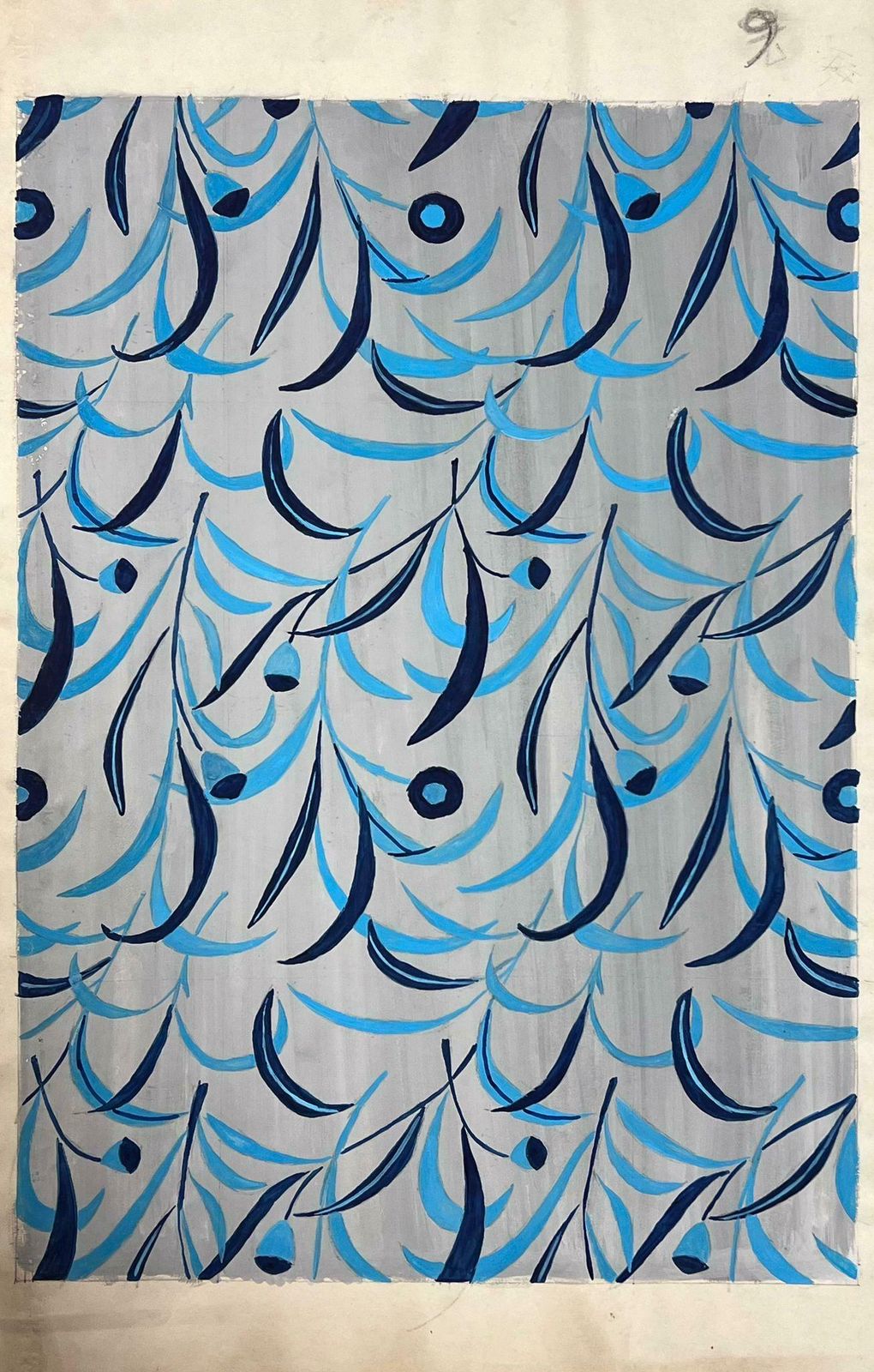 Josine Vignonmid Century French Illustration Blue Leafs Design Wallpaper Design1950s photo furniture