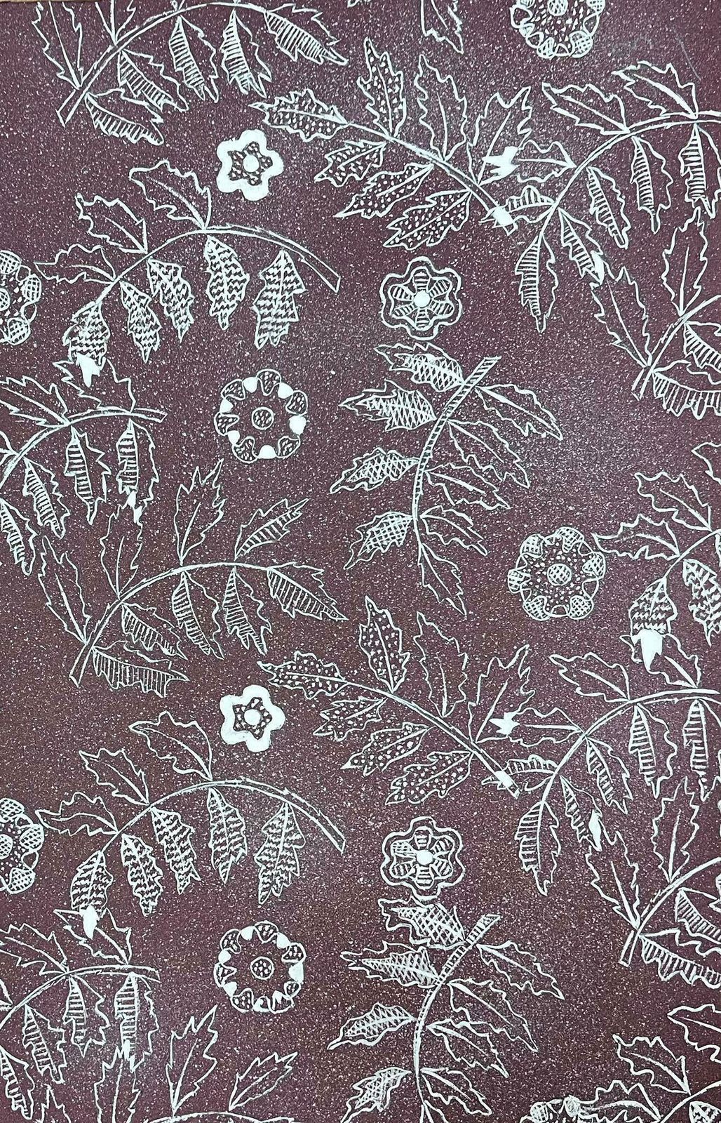 Josine Vignonmid Century French Illustration Leafs On Purple Paper Wallpaper Design1950s