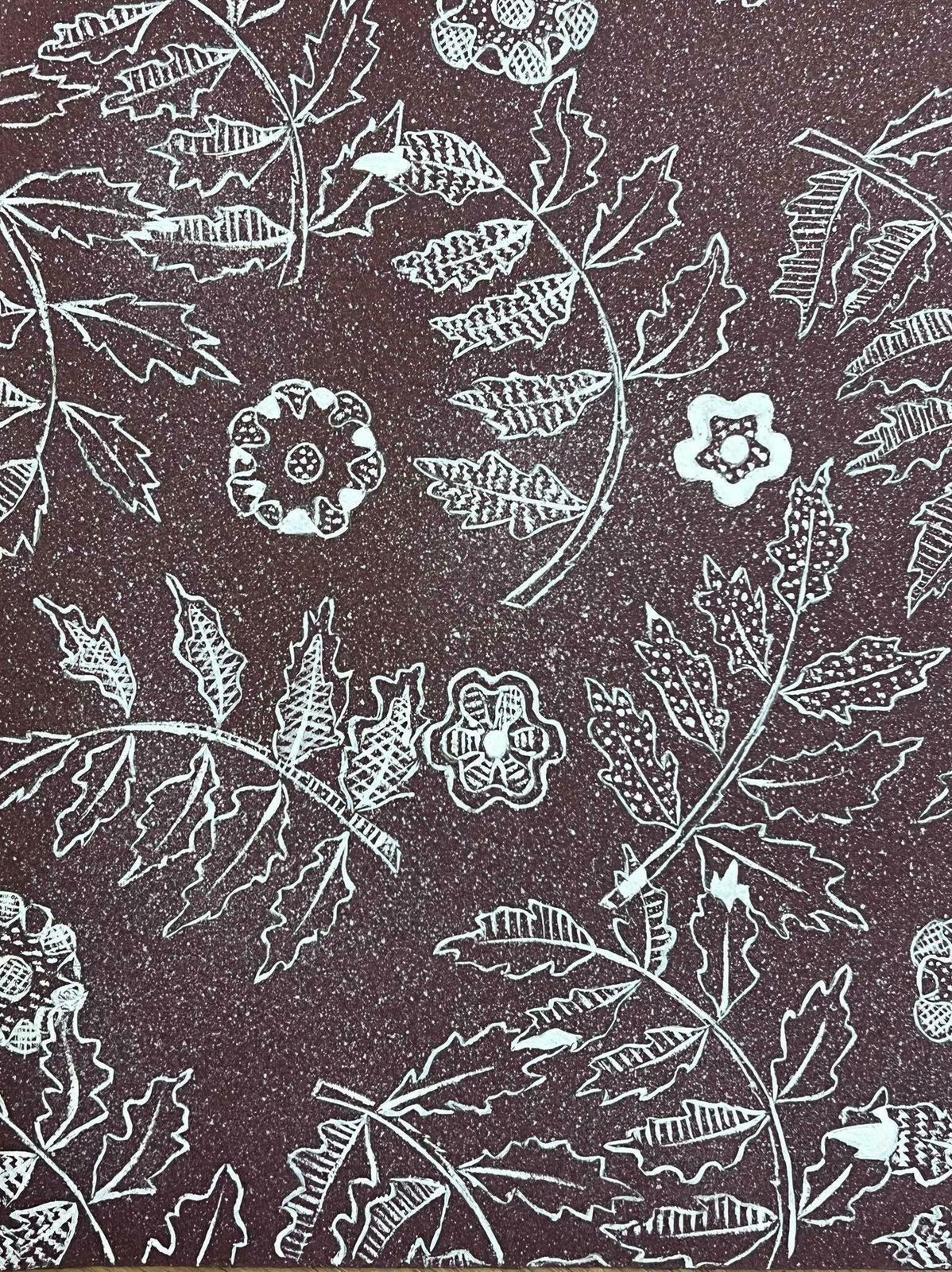 Josine Vignonmid Century French Illustration Leafs On Purple Paper Wallpaper Design1950s photo furniture