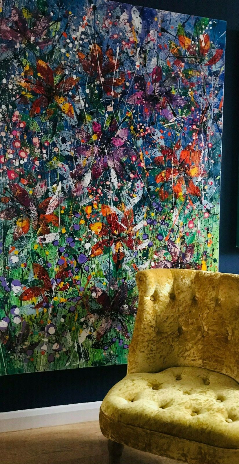 Scarlett.Extra Large Hand Painted Watercolour And Acrylic Floral Abstract On Canvas 120cm X 180cm Blue/Green/Pink/Red
