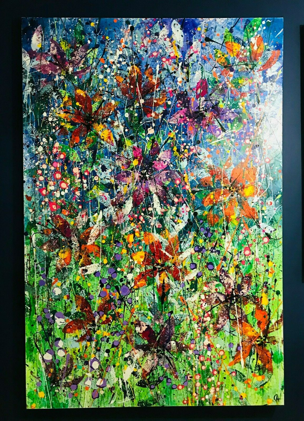 Scarlett.Extra Large Hand Painted Watercolour And Acrylic Floral Abstract On Canvas 120cm X 180cm Blue/Green/Pink/Red photo Art