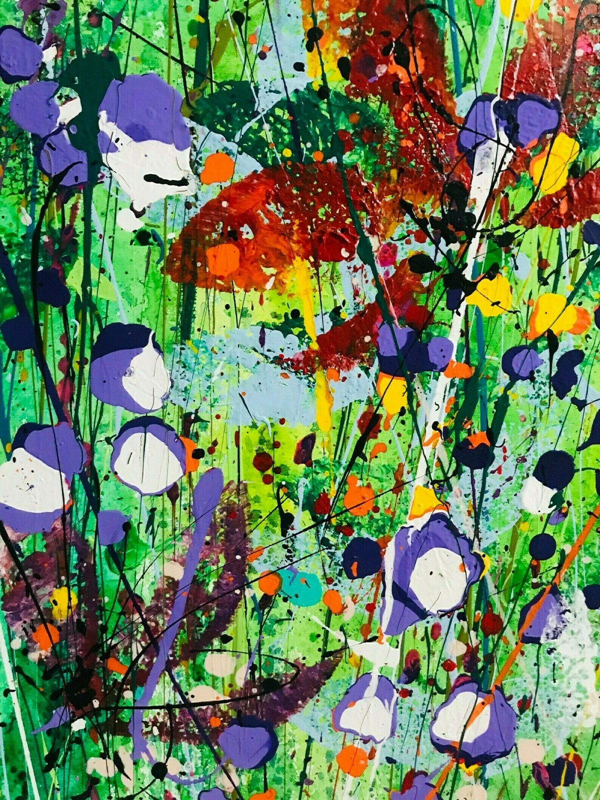 Scarlett.Extra Large Hand Painted Watercolour And Acrylic Floral Abstract On Canvas 120cm X 180cm Blue/Green/Pink/Red photo 3950.0