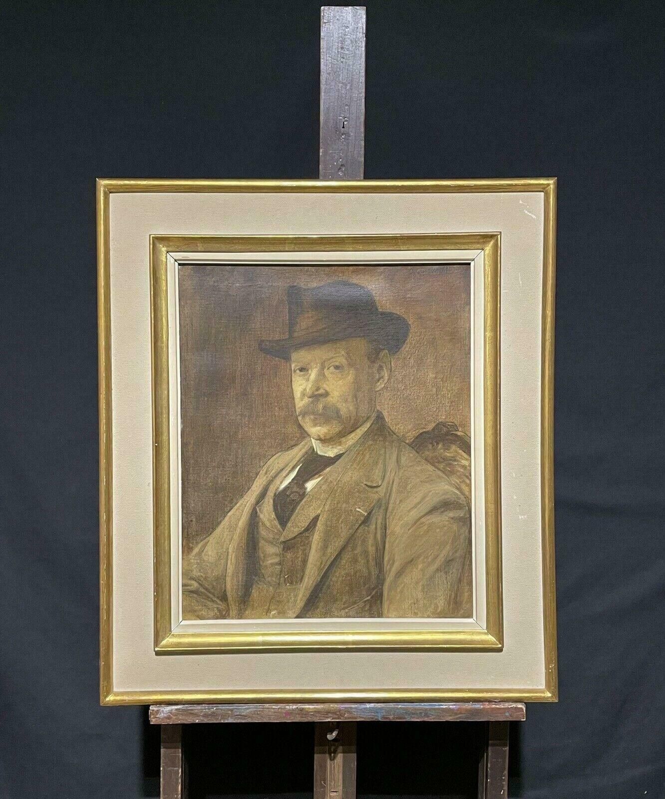 Unknownantique French Impressionist Oil Painting   Portrait Of Seated Man In Hat1900 photo furniture