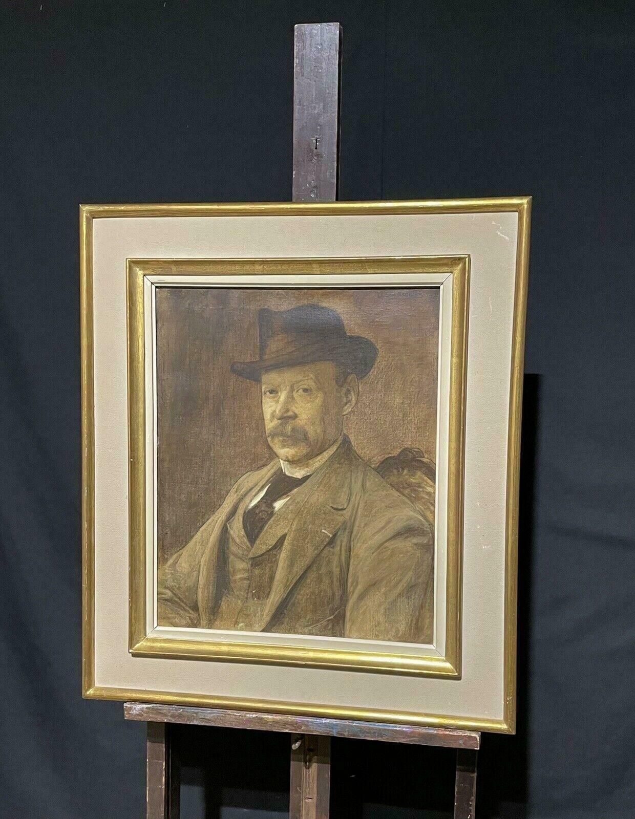Unknownantique French Impressionist Oil Painting   Portrait Of Seated Man In Hat1900 photo for sale