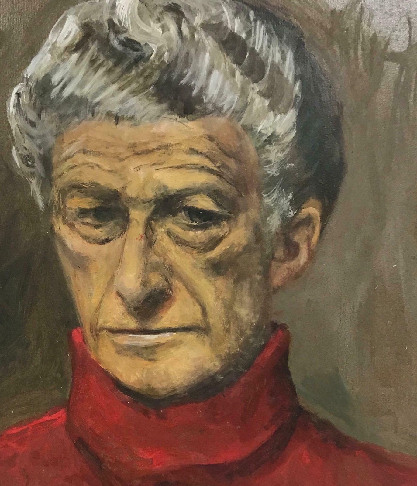 1980's Frenchportrait Of Distinguished Man In Red Polo Neck Sweater, Signed Oil Painting photo 663.0
