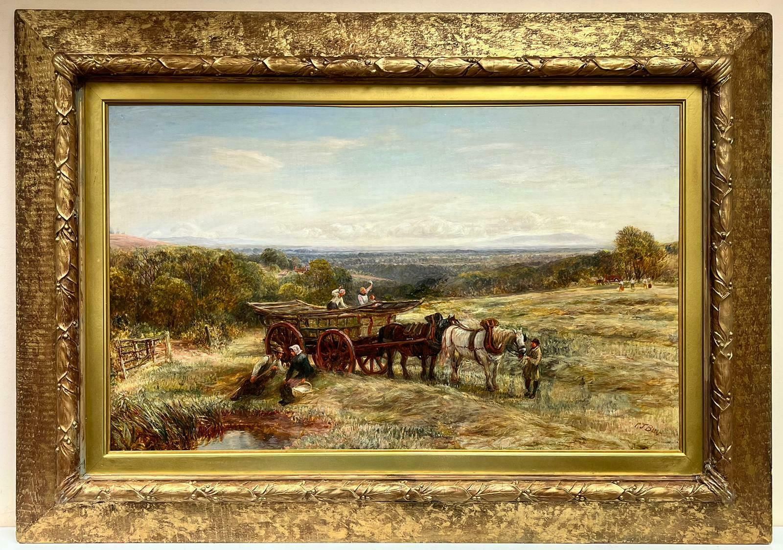 Charles Thomas Burthuge Victorian Signed Oil Painting Hay Making In The Surrey Horse & Cart