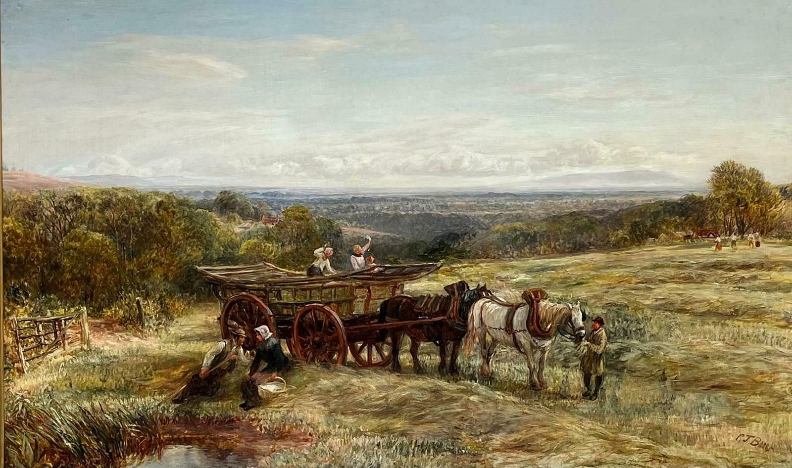Charles Thomas Burthuge Victorian Signed Oil Painting Hay Making In The Surrey Horse & Cart photo furniture