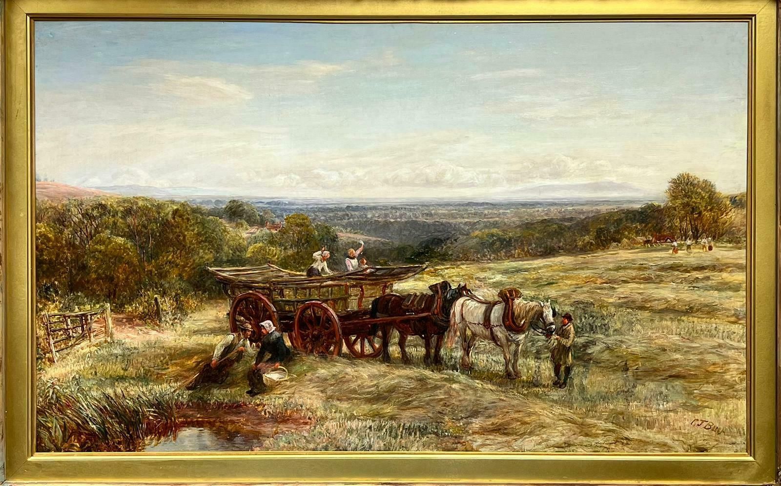 Charles Thomas Burthuge Victorian Signed Oil Painting Hay Making In The Surrey Horse & Cart photo Art