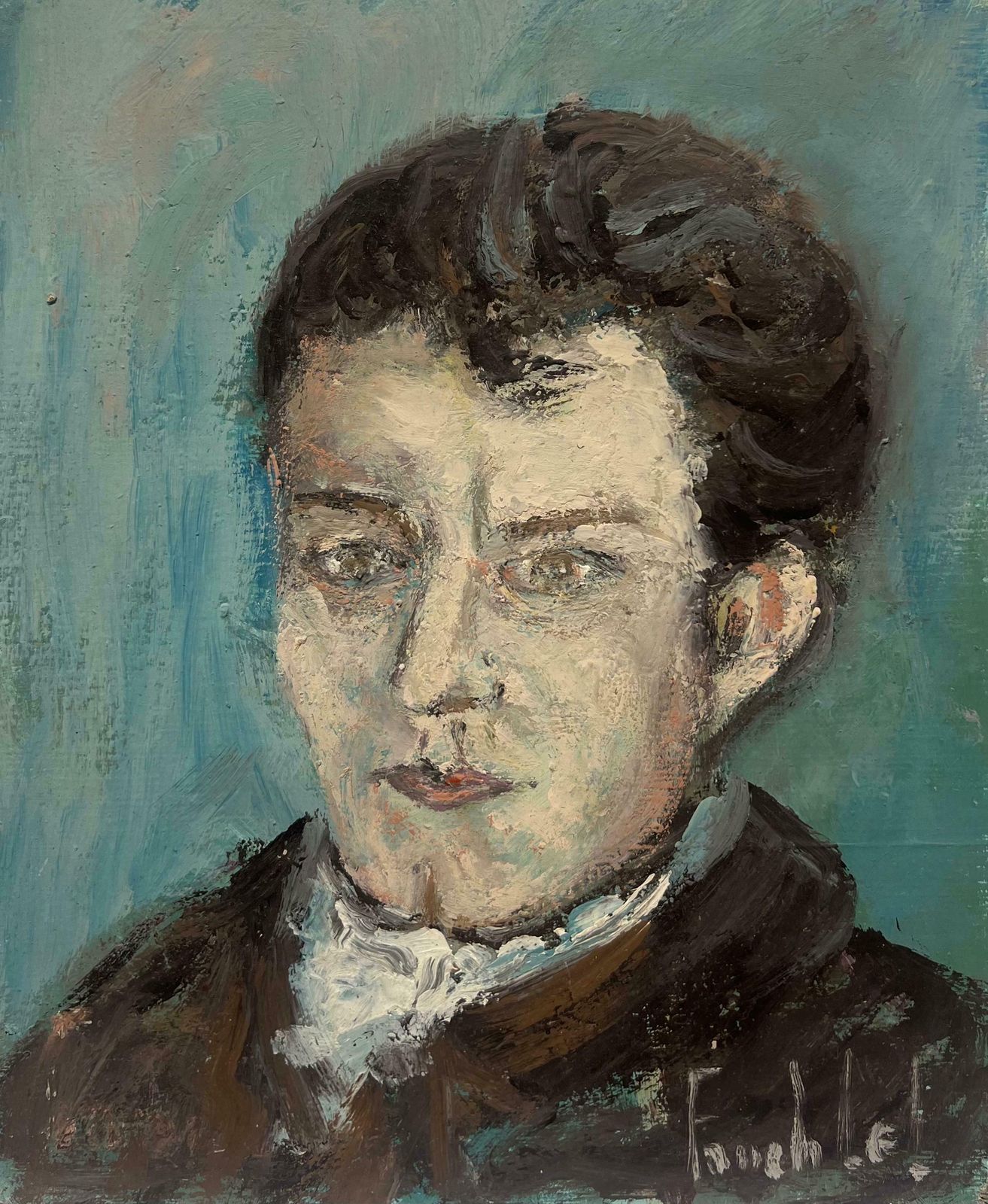 Fanch Lelexpressive Portrait Of A Gentleman In A Cravat Modernist French Oil20th Century