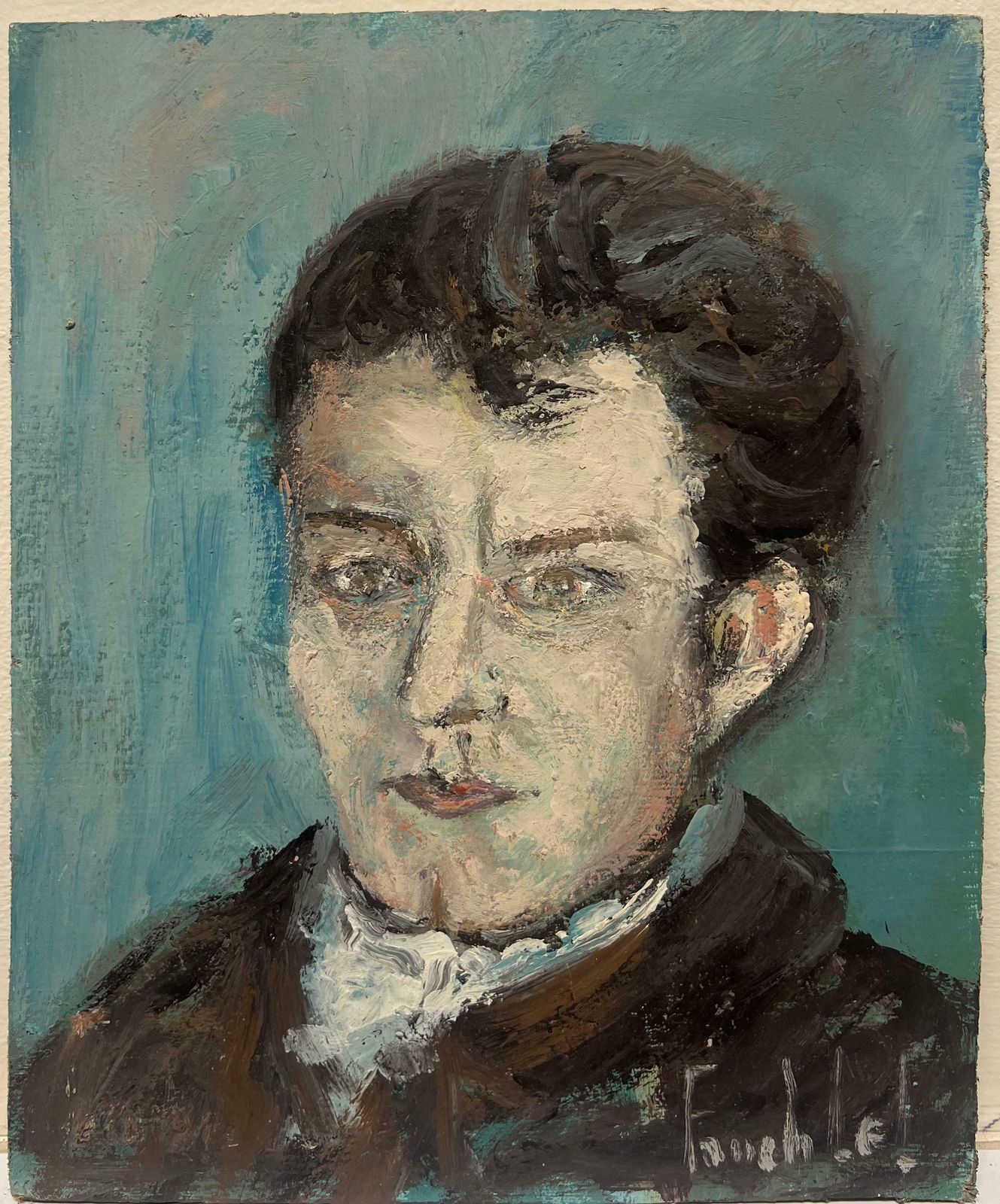 Fanch Lelexpressive Portrait Of A Gentleman In A Cravat Modernist French Oil20th Century photo furniture