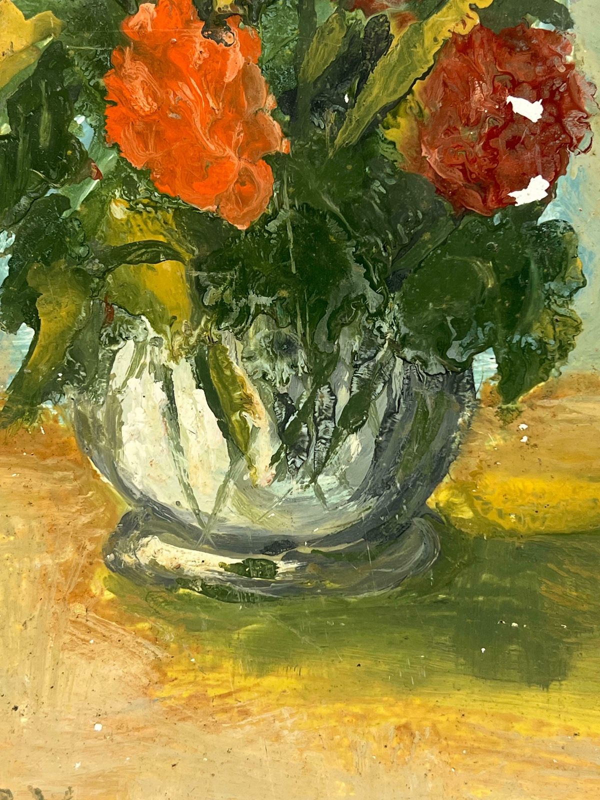 Fanch Lelvibrant Bouquet Of Roses And Carnations In A Glass Vase Still Life Mid Century20th Century photo vinterior