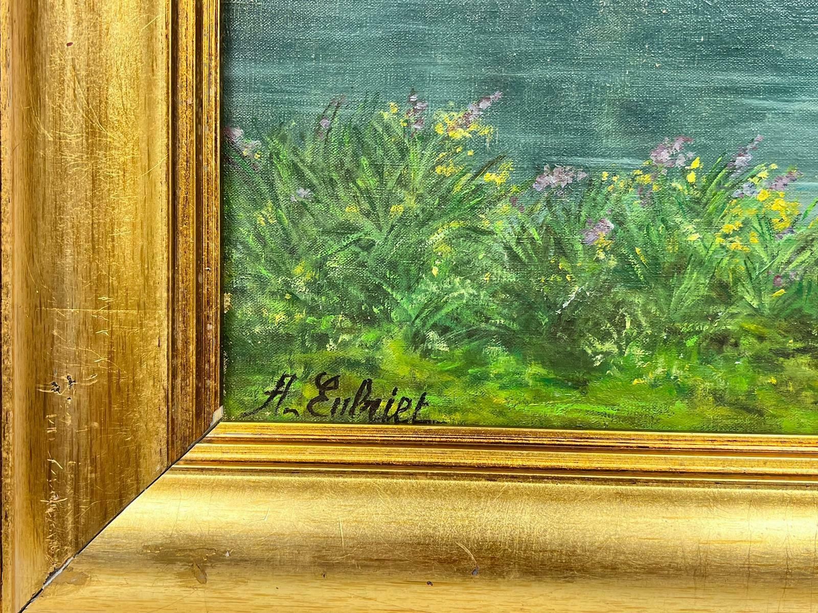 French Schoolhuge 1950's French Signed Oil Figures Bathing In Large River Green Landscape1950's photo 1428.0
