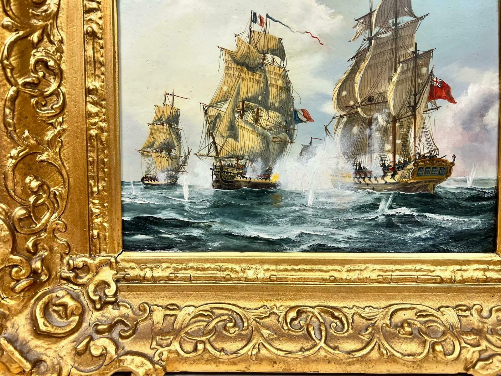 Contemporary English Schoolenglish School Oil Painting Napoleonic Wars Naval Engagement Battle At Sea photo for sale